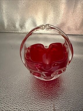 Murano Hand Blown Art Glass Sommerso Basket in Red